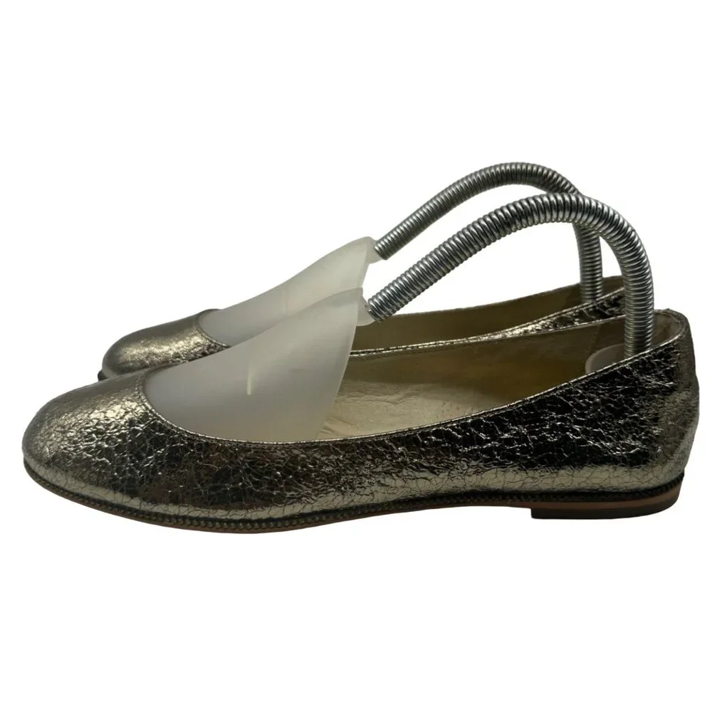 Michael Kors Bay View Gold Crinkled Metallic Round toe Ballet Flats Women' sz7.5 - Picture 2 of 11